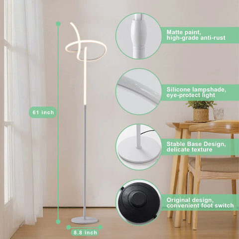 Spiral LED Floor Lamp With Remote And Footswitch, 61 Inch Tall, modern design by dining table, silicone lampshade