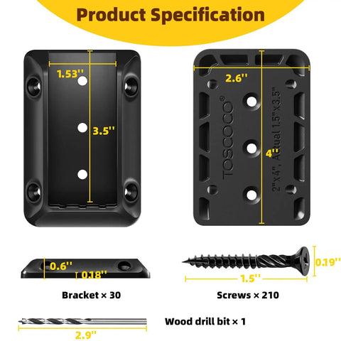 Deck Railing Bracket Connectors For 2x4 Posts To Handrail, Fits Actual 1.5x3.5 Inch Wood Posts, Includes screws and drill bit