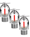 Pro Grade Pendant Fire Sprinkler Heads 3 Pack with quick response sensors and 155°F heat activation, silver finish.