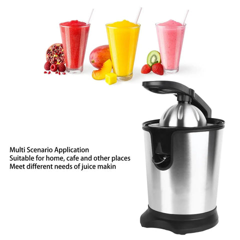 Electric Citrus Juicer With Stainless Steel Pulp Control And Large Volume Capacity next to colorful smoothies, ideal for fresh juice.