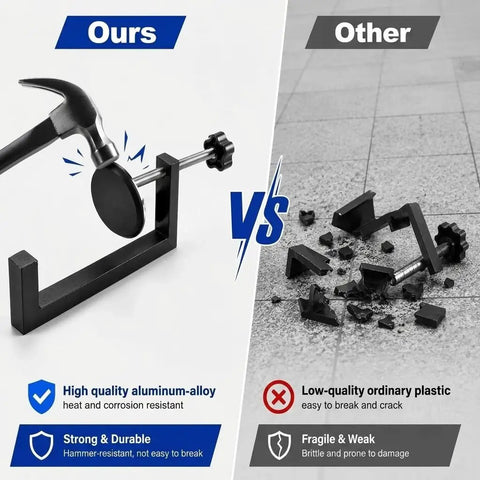 Comparison of 4 Pack Adjustable Patio Furniture Clips materials showing durable aluminum vs fragile plastic on broken clips.
