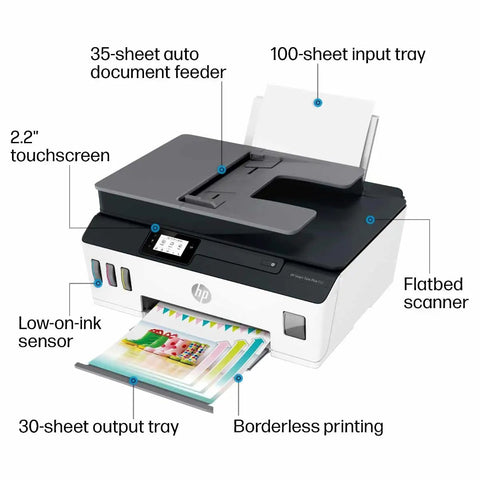 Wireless All-In-One Printer With Refillable Ink Tanks, 2 Years Of Ink Included, featuring touchscreen and auto document feeder.