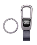 Leather Car Keychain Set For Audi A3 A4 A5 A6 A7 A8 Q3 Q4 Q5 Q6 Q7 Q8 R8 Leather Key Ring Lanyard With Zinc Alloy Hardware, Slick Black