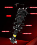 Cadillac Escalade Front Magnetic Strut Shock Assembly Pair for 2015 to 2020 Models Also Fits Chevy Tahoe Suburban Silverado GMC Sierra 1500 Yukon XL Replaces 84176631 84977478 Heavy Duty Suspension Upgrade with labeled components on a red background.
