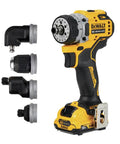Rock Solid 12V Max Brushless Cordless Five In One Drill Driver Kit with battery and four quick swap attachments