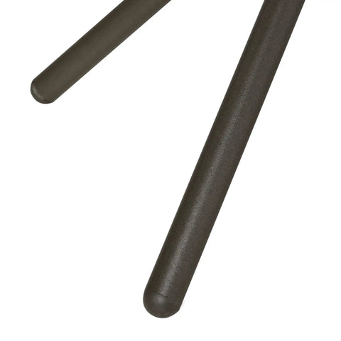 Close-up of the steel frame legs of Two Outdoor Gliders And Glass Top Bistro Table Set With Steel Frame For Patio Garden Backyard And Lawn Gray