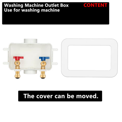 Washing Machine Outlet Box With Center Drain, Push To Connect Inlet One Half Inch, Outlet Three Quarter Inch Male Thread, Brass Ball Valves