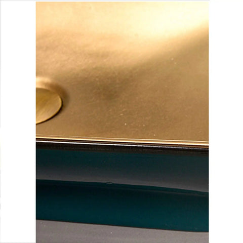 Close-up view of the edge of No Fuss Slick Finish Porcelain Vessel Sink For Above Counter Bathroom Vanities with smooth gold surface.