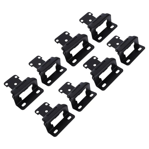 Self Closing Cabinet Hinges Half Inch Overlay Matte Black Steel for kitchen cupboards, set of eight, smooth close hardware.