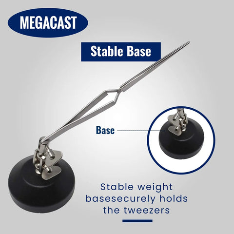 Heavy Duty Third Hand With Tweezers For Soldering, Black Metal Craft Stand With A Sturdy 13 Oz Base That Will Not Tip shown on white background