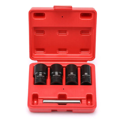 Super Tough Chrome Moly Lug Nut Remover And Bolt Extractor Set That Grabs Stripped Nuts Like Crazy Twist Socket Design in red case