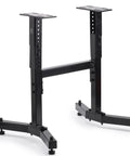 Rugged Heavy Duty Wood Lathe Stand With 225 Pound Capacity, Adjustable Height And Length Adjusters, Rust Resistant Steel Frame side view showing adjustable legs.