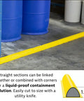 Make-A-Berm Fuel Spill Containment Curbs Kit, 15 Feet Long And 1.5 Inches High Straight Sections in yellow PVC against barrels