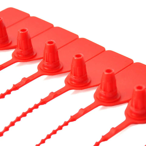 Tamper Proof Plastic Zip Tie Seals With Numbered Security Tags, Disposable Self Locking Ties, 250mm Length, Red, Super Handy For Fire Extinguishers, Cash Bags, Vehicle Doors, Sprinkler Systems, Clinical Waste, Tractors And Trailers