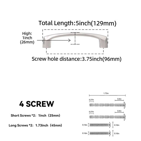 Two Pack Three And Three Quarter Inch Kitchen Cabinet Handles Brushed Satin Nickel Drawer Pulls measurements and screws shown