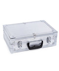 Heavy Duty Manual Hydraulic Torque Wrench With 360 Swivel Head And Precision Square Drive case, silver aluminum, sturdy handle.