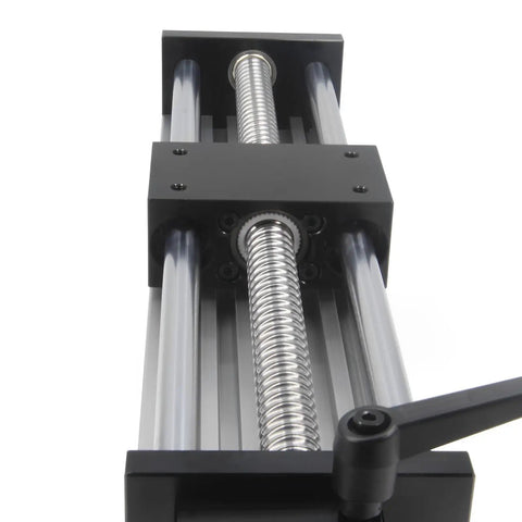 Beefy 250mm Linear Rail Guide With Double Optical Axis And SFU1605 Ballscrew 5mm Lead Manual Sliding Table For CNC Router Machines High Hardness Metal Construction 250mm Travel, front view
