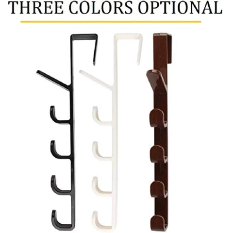 Three color options of Five Tier Over The Door Hook Organizer Rack Hanger For Backpacks And Handbags White Pack Of 2