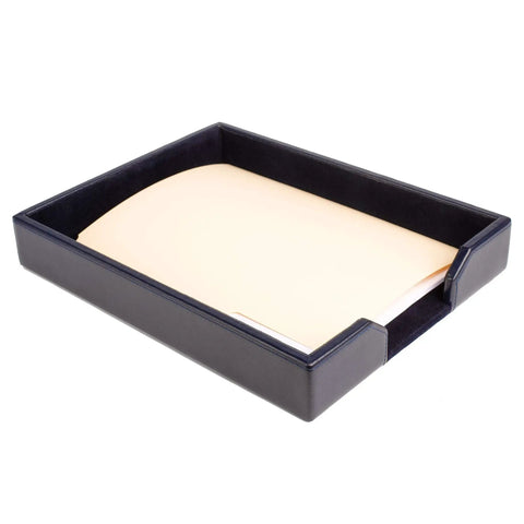 Bonded Leather Desktop Letter Tray Organizer Navy Blue, Boss Desk Go To For Office Organization, Premium Letter Holder And Paper Organizer