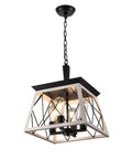 Rustic Farmhouse Pendant Light Fixture With Open Cage Design, Matte Black 4 Light Industrial Chandelier For Kitchen Island