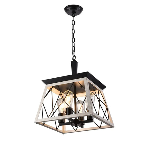 Rustic Farmhouse Pendant Light Fixture With Open Cage Design, Matte Black 4 Light Industrial Chandelier For Kitchen Island