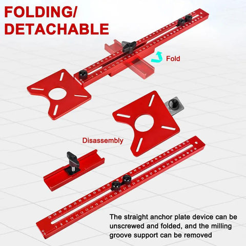 Slick 4 In 1 Router Milling Groove Bracket With Heavy Duty Aluminum Circle Cutting Jig showing folding and detachable components.