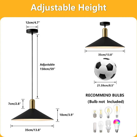 Dimensions of Dope Farmhouse Matte Black Barn Pendant Light With Brass Accents One Light Dome Pendant for Kitchen and Dining Room