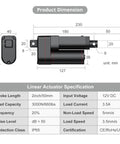 Justech 12V heavy-duty linear actuator with 50mm stroke and 3000N load, includes mounting brackets