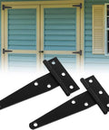 Beefy Heavy Duty T Hinges Galvanized Iron Door Hinges With Screws 6 Inch Black 4 Pack for shed on light blue wall