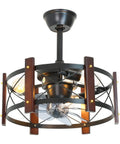 Enclosed Cage Ceiling Fan With Remote Control And Light, Rustic Farmhouse Flush Mount Fandelier, industrial style fixture