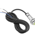 Inductive Proximity Sensor Switch M12 Cylindrical 2mm Sensing, DC 12 To 24V, 3-Wire NPN Normally Open, PR12-2DN, Shielded Flush Mount, CE Certified Industrial Grade Sensor with cable and stripped wires
