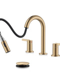 Sleek Champagne Bronze Pull Down Bathroom Faucet Featuring Twin Handles And Flexible Spray Wand Delivering Heavy Duty Performance Snug Fit On Any Widespread Sink Setup Crafted Completely Lead Free with black pull down hose.
