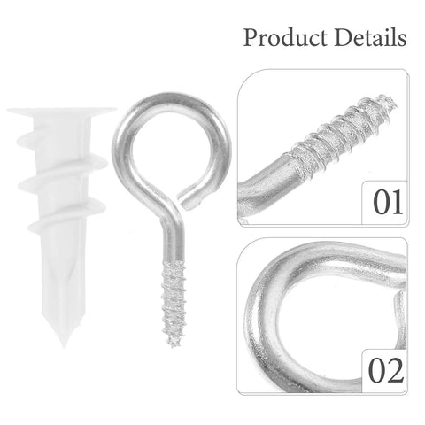 Close-up of self drilling drywall anchors and screws kit, 20 sets, heavy duty nylon and iron expansion anchors for plasterboard gypsum, easy install