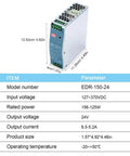EDR-150-24 24V DIN rail power supply, 1.57x4.92x4.46in metal unit for industrial testing gear