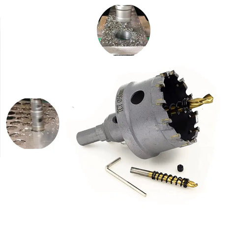 13Pcs TCT Hole Saw Kit With Tungsten Carbide Tips For Stainless Steel, heavy duty cutter, pilot bits, hex key, close-up view