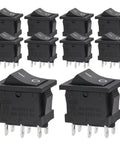 10 Pack DPDT Rocker Switch 6 Pin On On 2 Position Snap In Boat Rocker Switch For Electrical Projects AC 250V 6A And AC 125V 10A Dual Voltage Rating Black Durable Housing, black plastic 21 x 15 x 25 mm