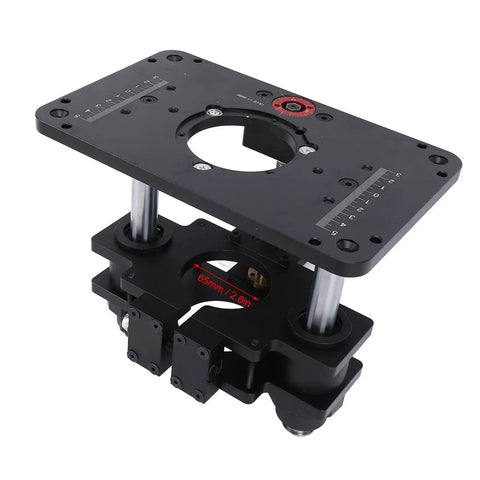 Premium Aluminum Router Lift Kit for woodworking projects, 9¼ x 11¾ in, hands-free height adjustments.