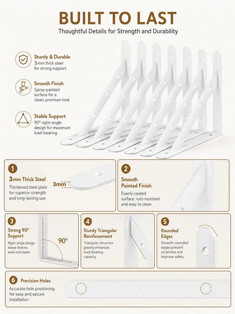 Heavy Duty Shelf Brackets 10 Inch White Metal Triangle Wall Mount Supports Rock Solid 300 Pound Holding Strength Per Pair Pretty Darn Fast Setup Built Tough Four Pack For Real Home Shelving