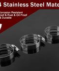 304 stainless steel hose clamps, 3 pieces displayed, focus on durability; part of 12 Pack Adjustable Stainless Steel Hose Clamps 27 To 51mm Worm Gear For Auto Repair Plumbing Fuel Lines And Mechanical Projects 1 To 2 Inch Clamp Set Kit.