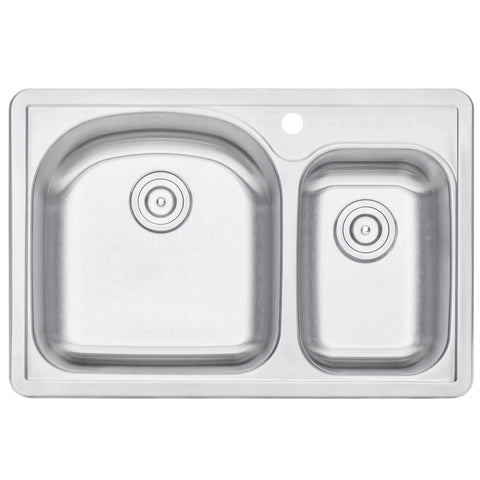 Built Tough 18 Gauge Stainless Steel Kitchen Sink With Double Basin, 70/30 Offset, Top Mount, One Faucet Hole, Includes Strainer