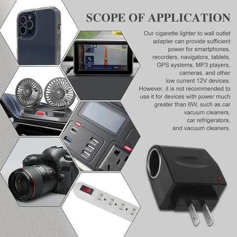 Plug And Play Ac To Dc Car Cigarette Lighter Adapter Converter in use with devices like smartphones,GPS, cameras and fans.