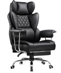 Black Big And Tall Leather Office Chair With Footrest High Back Ergonomic Gaming Chair Pocket Spring Lumbar Support And Outward Fixed Soft Armrests