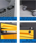 Heavy Duty Rolling Tool Cart With Roomy Sliding Drawers And Multipurpose Workbench Top For Garage Shop Storage Pro Spec Steel Tool Chest Organizer Built Tough, showing double handles and wheels.