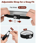 Adjustable ESD Safe Anti Static Wrist Strap With Alligator Clip showing fit for 5-9.5 inch wrists, 0.7 inch wide, 8-inch length