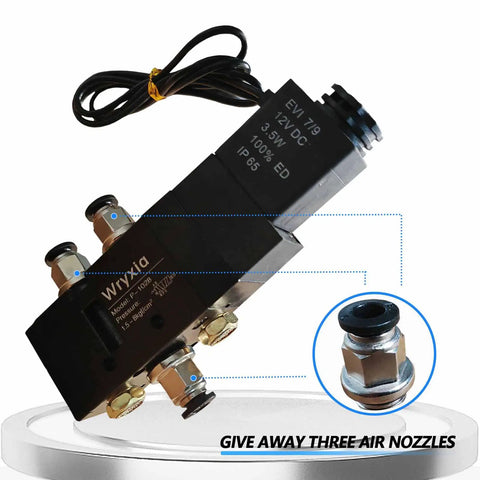 Push Pull Air Valve Four Way Two Position Manual Heavy Duty Tailgate Valve, 12V electronic control, black aluminum body