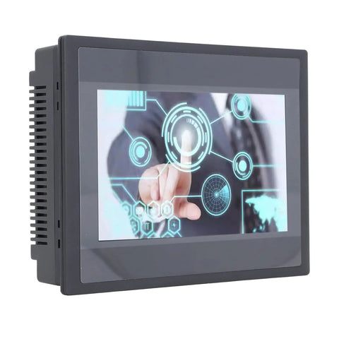 7 Inch HMI Display Panel With TFT LCD 12 Inputs 8 Outputs FX3U 20 40 48MRT Compatible Easy Install Plug and Play Ready ARM9 Processor IP65 Rugged Industrial Touch Panel For Automation front view