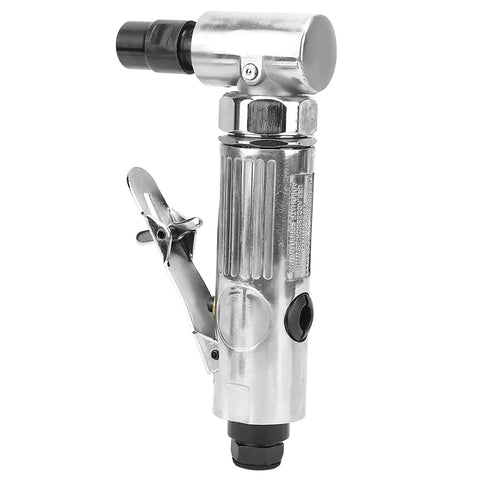 No Nonsense Heavy Duty Right Angle Pneumatic Die Grinder Spinning At 20000 Rpm with compact steel body for gritty metal grinding.