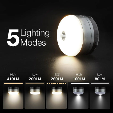 Rechargeable LED Camping Lantern With 410LM Five Light Modes Built In Power Bank Waterproof Magnetic Base Compact Mini Flashlight