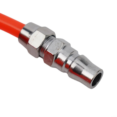 Knockout Recoil Air Hose 8 x 5 mm By 3 Meter Long Ultra Flexible Polyurethane Compressor Hose With Snap Connectors For Air Tool Kit Workshop Garage Or Pro Shop Job Site Pneumatic Tools And Gear Orange Finish Option, close-up of metal snap fitting