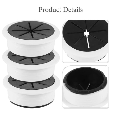 Six Piece Desk Cable Hole Cover Grommet Kit For Office Desks With Easy Threading Cord Organizer Round Cable Grommets For Clean Cable Management Desk Cable Hole Covers 6 Pack Neat Workstation, black and white